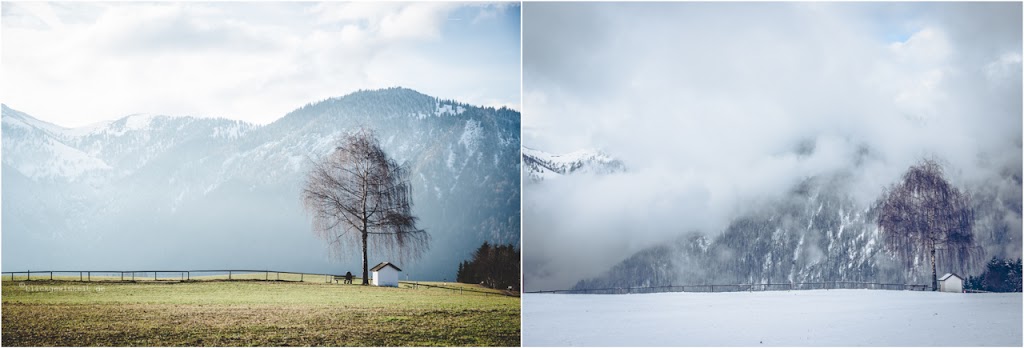 Fotovergleich: Grün und weiß im Alpbachtal