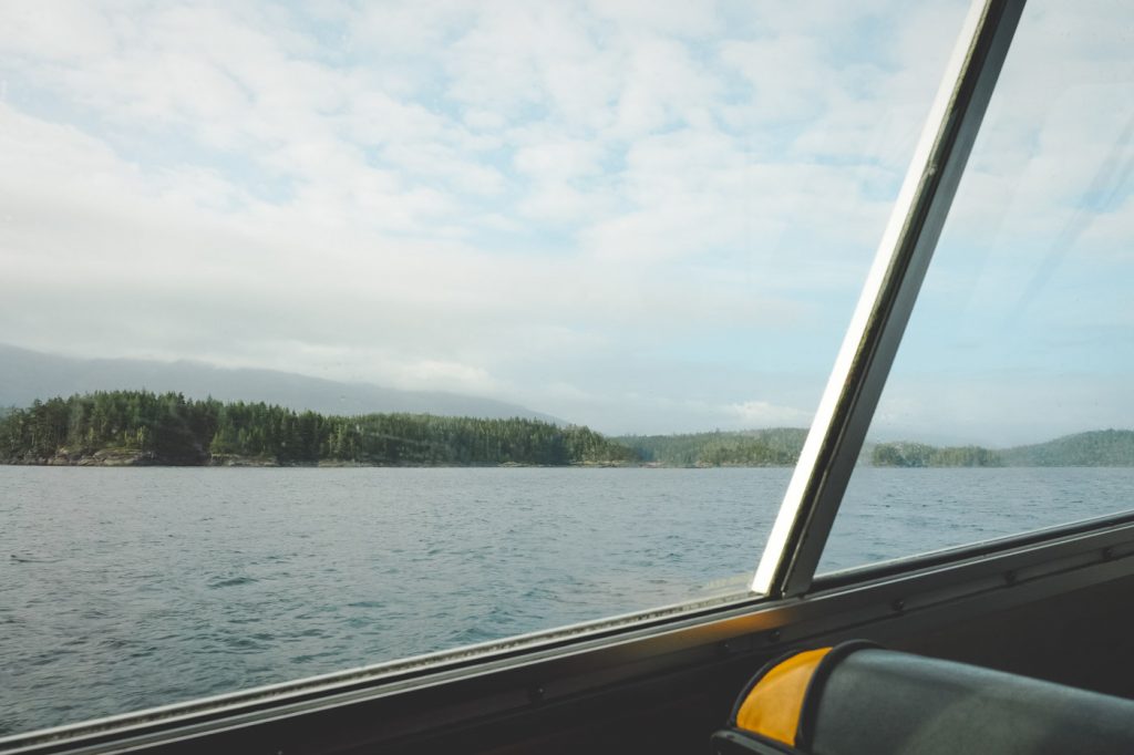 Aussicht vom Wassertaxi auf das verregnete Vancouver Island
