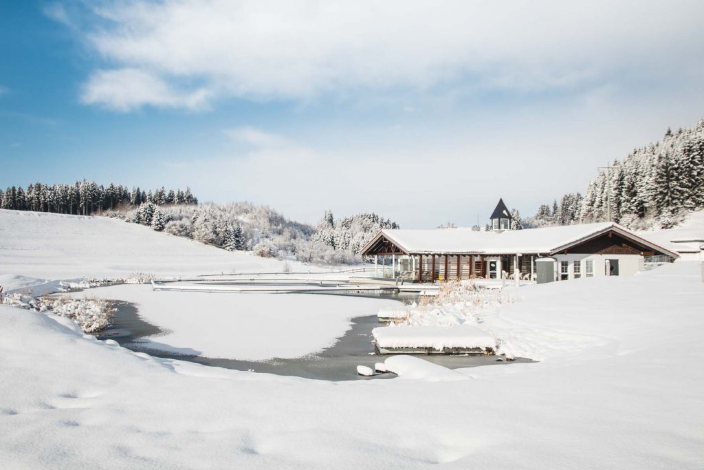 Haus am See im Winter