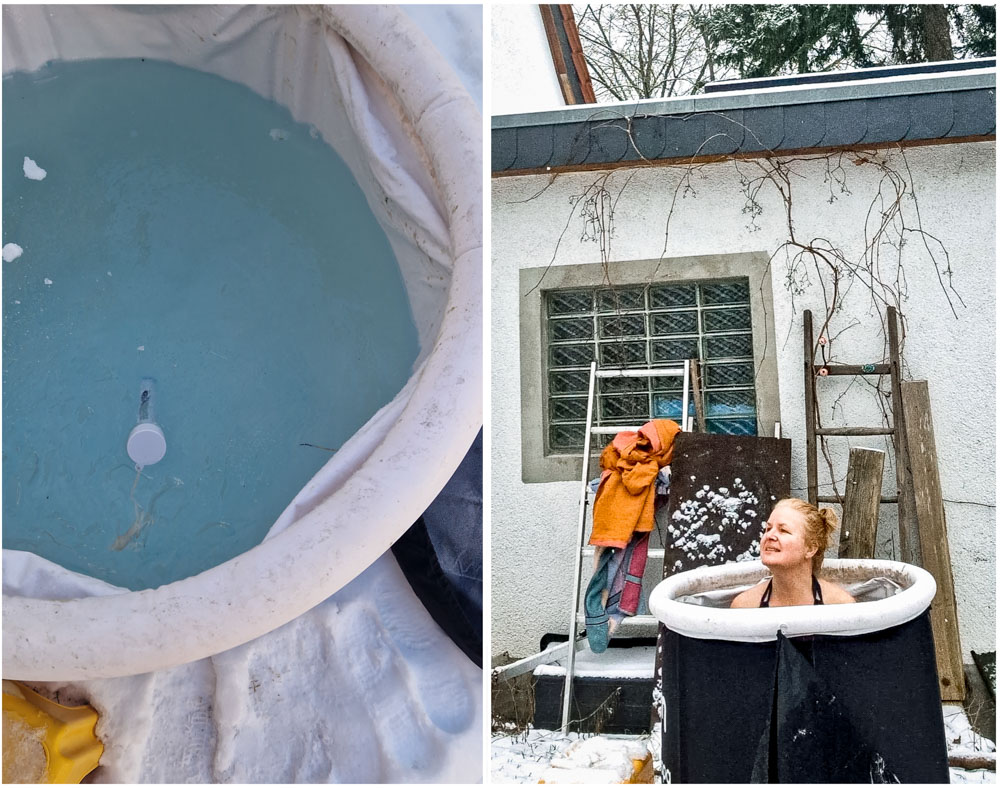 Eisbaden in der Tonne